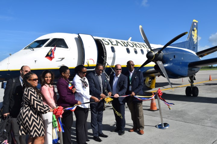 Tourism and Aviation officials celebrate the launch of the Seaborne service to Antigua and Barbuda with Seaborne Officials (Small)